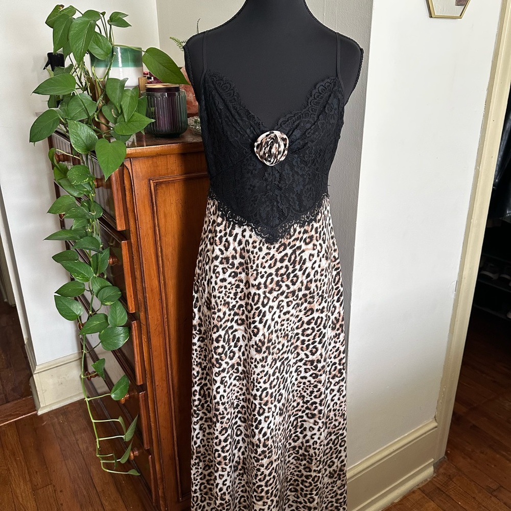 Wayf Black and Leopard Print Dress